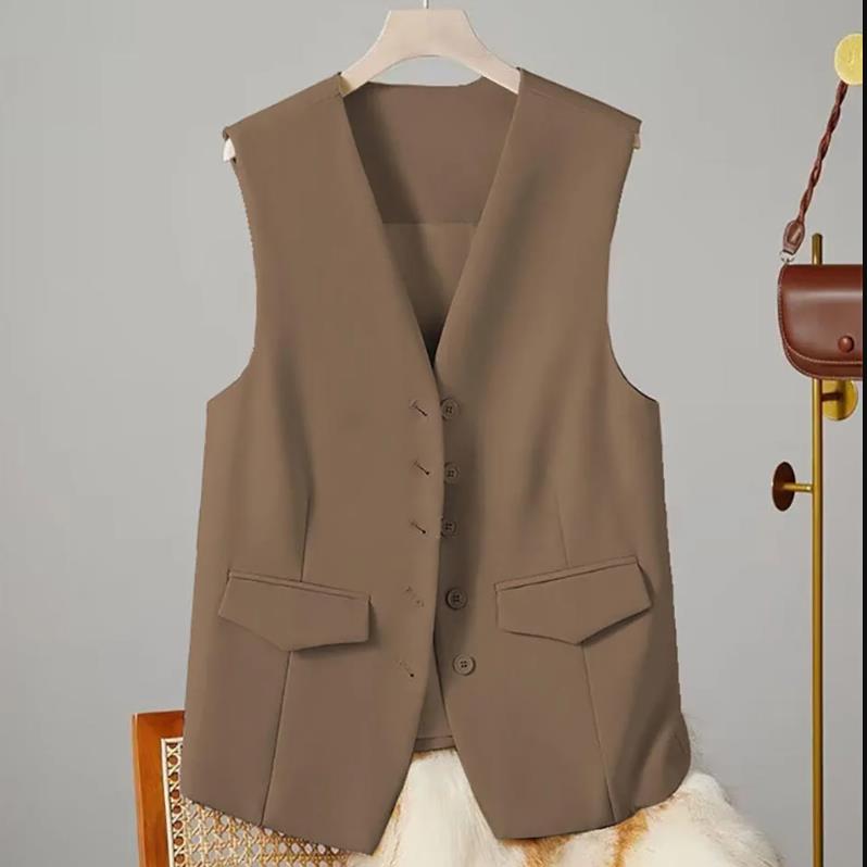 Gilet da Donna Elegante con Scollo a V Senza Maniche per Ufficio Stile Pendolare Monocolore Monopetto
