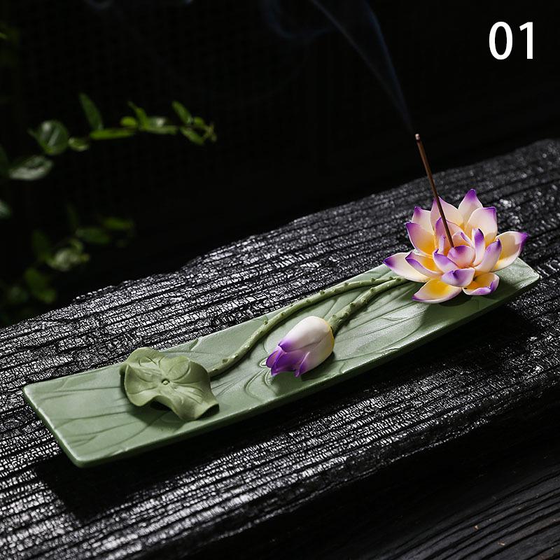 Ceramic Lotus Incense Stick Holder Household Zen Lotus Ceramics Incense Burner Ceramic Handicrafts Home Ornaments (NO Incense)