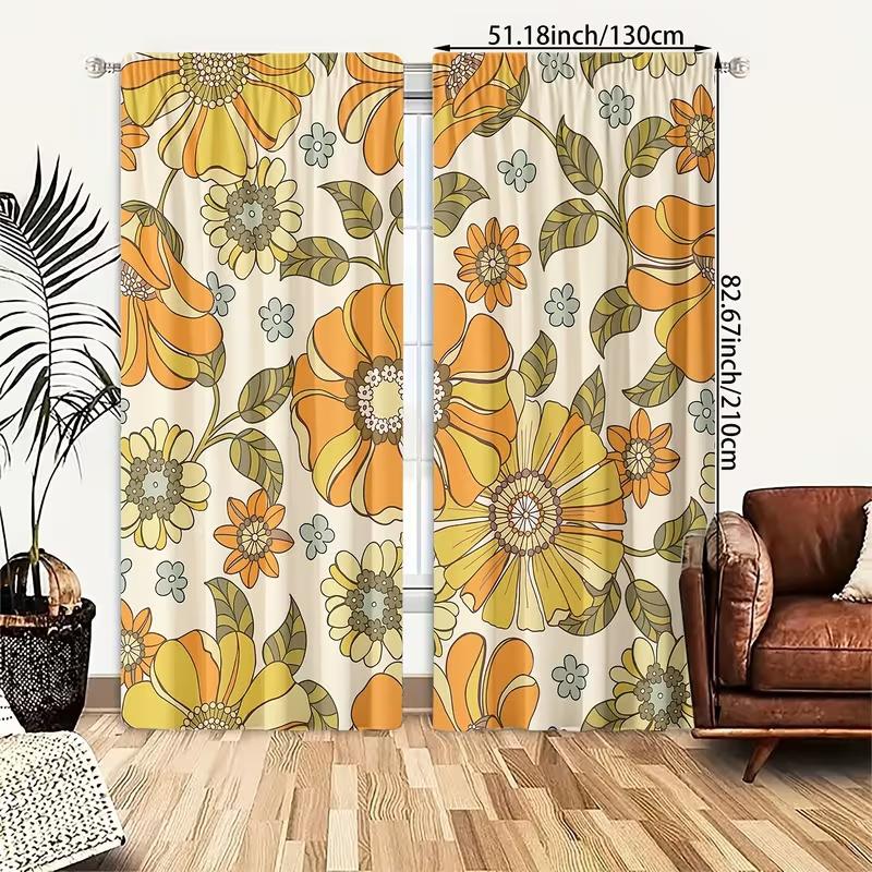 2 Pcs Yellow Flowers Print Curtains,suitable for Bedroom,living Room Kitchen Decoration,home Decoration,window Decoration