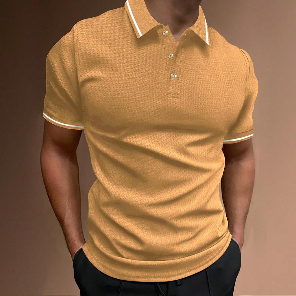 2024 New Cross-border Ribbed Collar Men's Casual Sports Lapel Fashion Short-Sleeved POLO Shirt T-Shirt