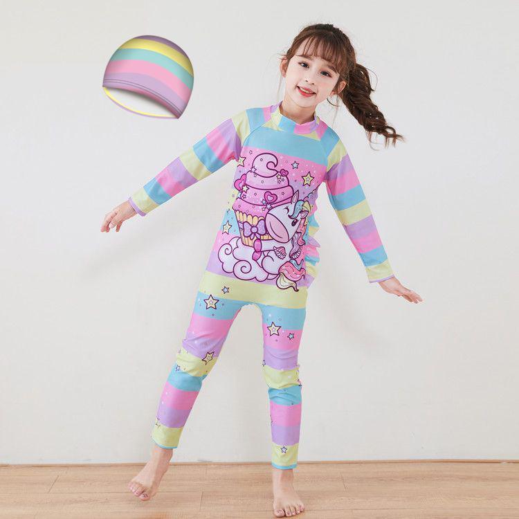 Cute Long Sleeve Children's Swimwear Baby Girl's Swimwear Beach Sunscreen Swimwear Surfer Clothing Conservative Long Trousers