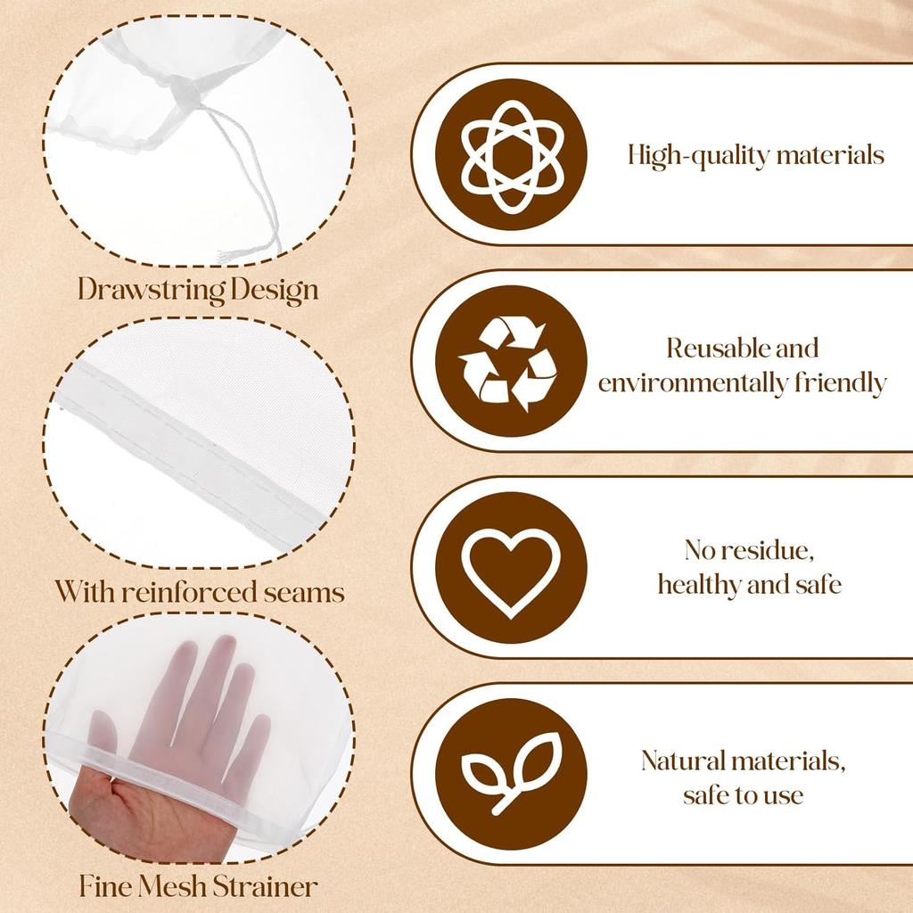 6 Pack Fine Mesh Filter Bags, Nut Milk Strainer Bag Reble Food Strainers Bag with Fine Mesh Drawstring Cheese Cloths Bags for Straining Fruit Juice