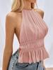 Top de Damă din Șifon Plisat cu Gât Legat la Nucă și Spate Decupat cu Șireturi 2026