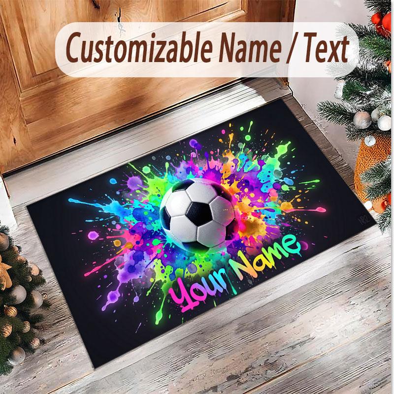 Soccer Theme Soft Crystal Velvet Rug Custom Name & Text Print Non Slip Floor Rug for Bedroom Living Room