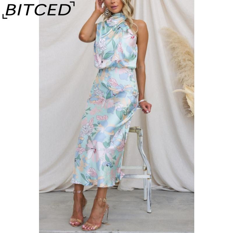 BITCED Sleek and Sophisticated Women's Sleeveless Strappy Printed Satin Dress