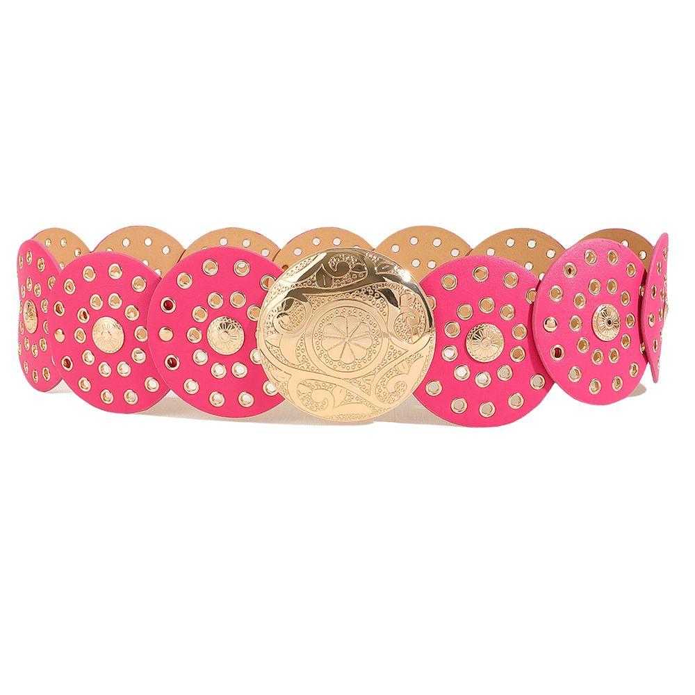Vintage Cowgirl Buckle Belt Colorful Round PU Hollow Belt Cowboy Waistband  Waist Accessories
