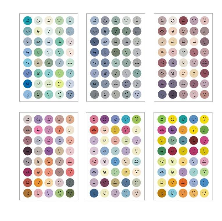 

6pcs Cute Expression Cartoon Doodle Cup Round Sticker Multicolor Smile Face Gift Decoration Hand Account Sticker