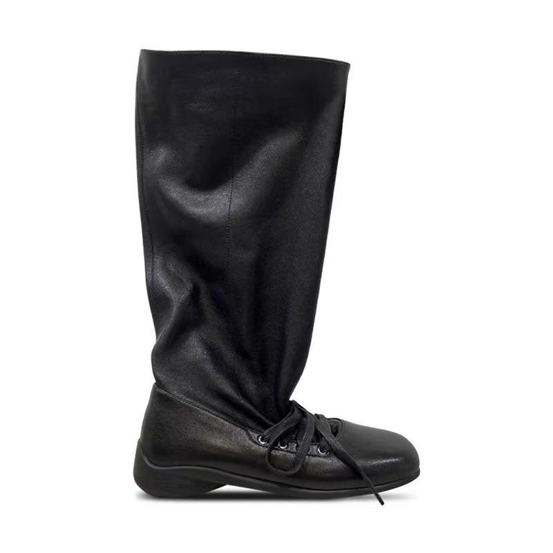 

Стиль Чэнду~ Винтажные западные ботинки на меху Женские Европейская станция 2025 Балетный ремешок Плиссированные ботинки средней длины Сонный 40