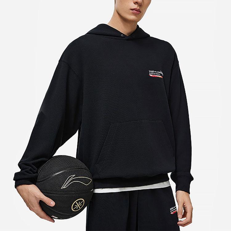Li Ning Wade Series Printed Letter Hoodie Men Hoodies Black AWDU013-1