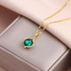 New Vintage Luxury Green Zircon Crystal Pendant Stainless Steel Necklaces For Women Trendy Retro Female Clavicle Chain Jewelry