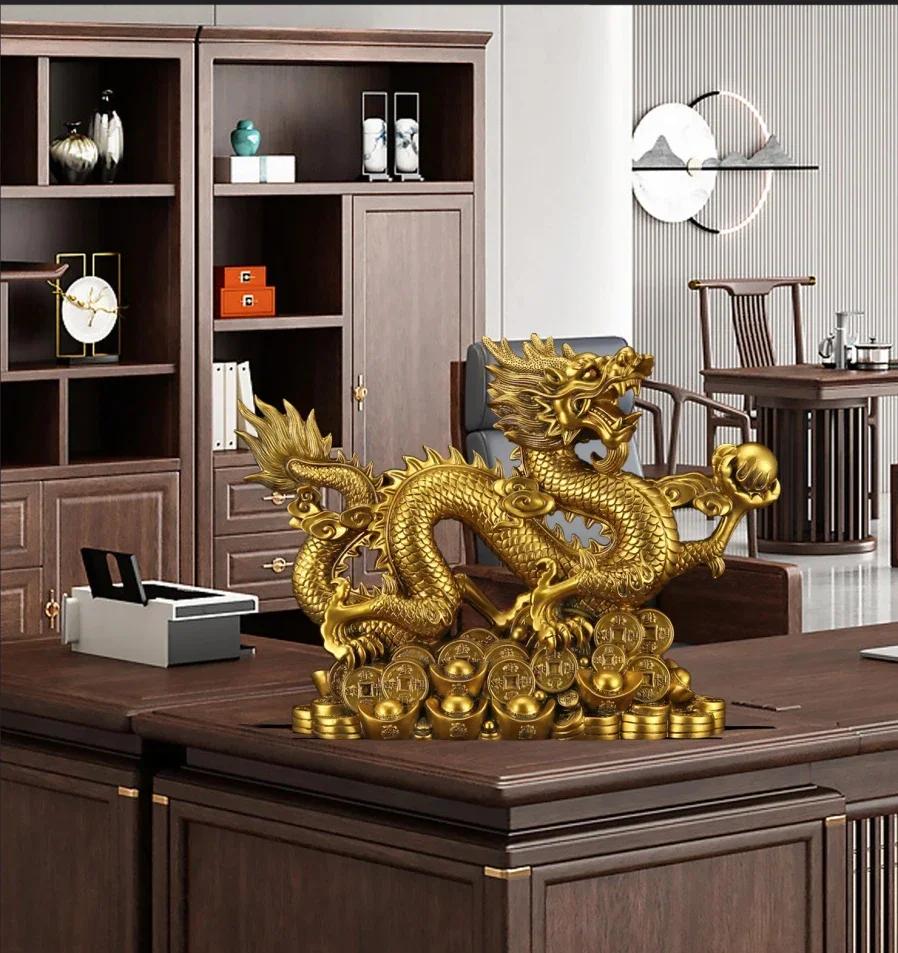 Fengshui Five-clawed Dragon Copper Color Ornaments Attract Wealth Boss Office Living Room Gateway Zodiac Mascot Crafts