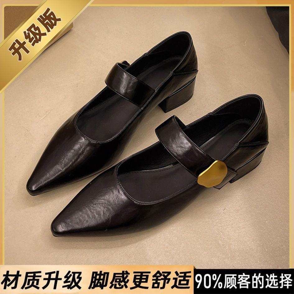 Retro French pointed brown small leather shoes women's 2025 new shoes autumn soft-soled single shoes Mary Jane loafers
