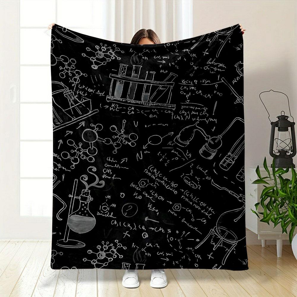 Science Chemistry Pattern Design Patterned Blanket, Flannel, Suitable for All Seasons, Home Decor, Warm and Cozy