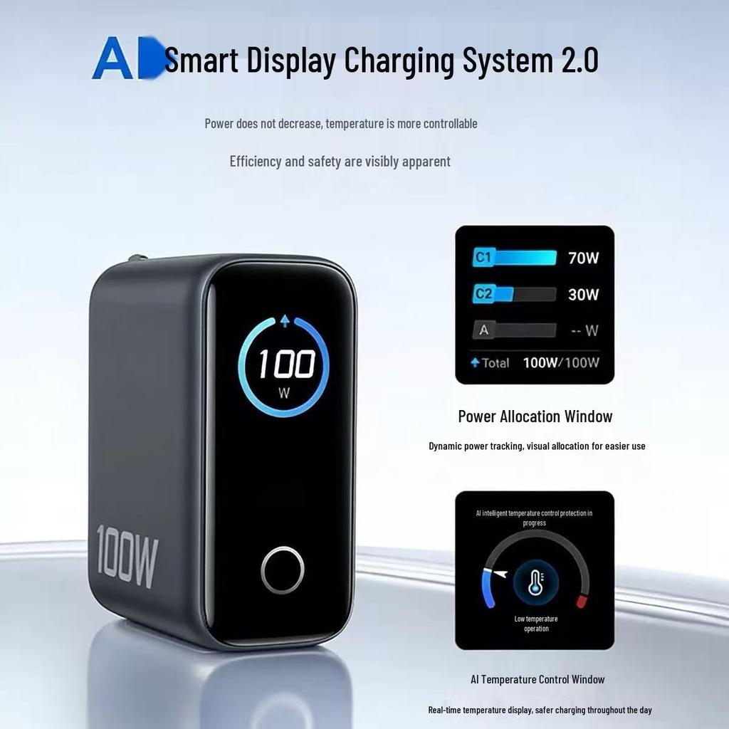 AI Smart 100W Gallium Nitride Multi-Port Charger for Phones & Laptops