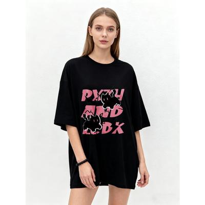 Oversized T Shirt Black Pzych And Rock Graphic Print Casual Streetwear Fashion Top For Women