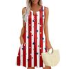 Women's Summer Casual V-Neck Floral Independence Day Button-Down Dress With Pockets