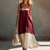 Huaqianguhh Summer Sleeveless Maxi Dress for Women, Color Block Square Neck A-line Long Dress, Casual Flowy Beach Vacation Sundress