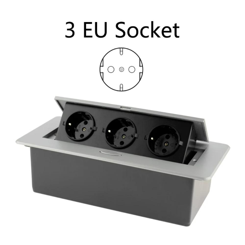 Aluminum Panel Desk Socket EU Socket Desktop Outlet With Cable Plug Hidden Socket  Kitchen Counter