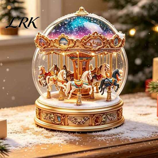Ornamenti con Vista Multi Angolo Palla di Cristallo Natalizia Statuetta, Acrilico 2D Capanna Invernale Carosello Centro Tavola Festivo Ornamenti da Tavolo per