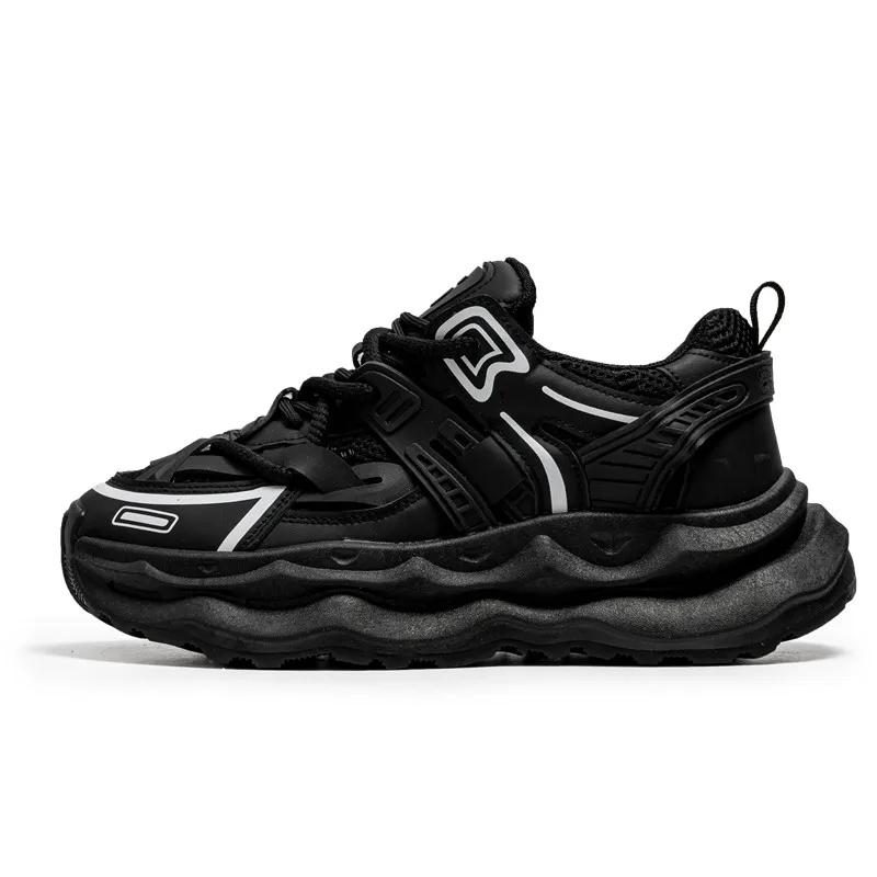 

2025 Thick Sole Versatile Clunky Sneaker for Men 2025 New Trend Mesh Lace Up Breathable Casual Sports Shoes Increased Soft Soles 39 чорний