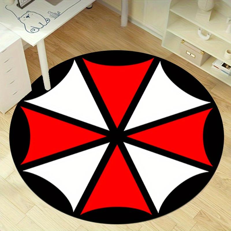1pc Home Office Outdoor Gift Circular Rug Red White Black Umbrella Logo Design Carpet Mat Round Area Rug for Bedroom Living Room Non-Slip PadRC2817