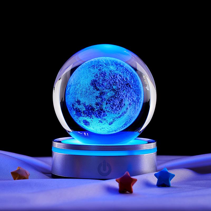3D Lazer Kazımalı Yıldızlı Gökyüzü Gece Lambası Kristal Küre