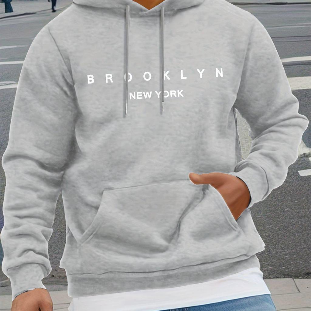 Men's 2025 Trendy Letter Print Hooded Sweatshirt - Loose Fit Pullover for Spring & Autumn