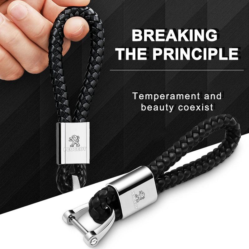 1 Stück Handgewebtes Leder Auto Schlüsselanhänger Schlüsselring Autozubehör Für Peugeot 308 408 508 RCZ 208 3008 2008 206 207 108 406 407 408 206 207 208 306 307