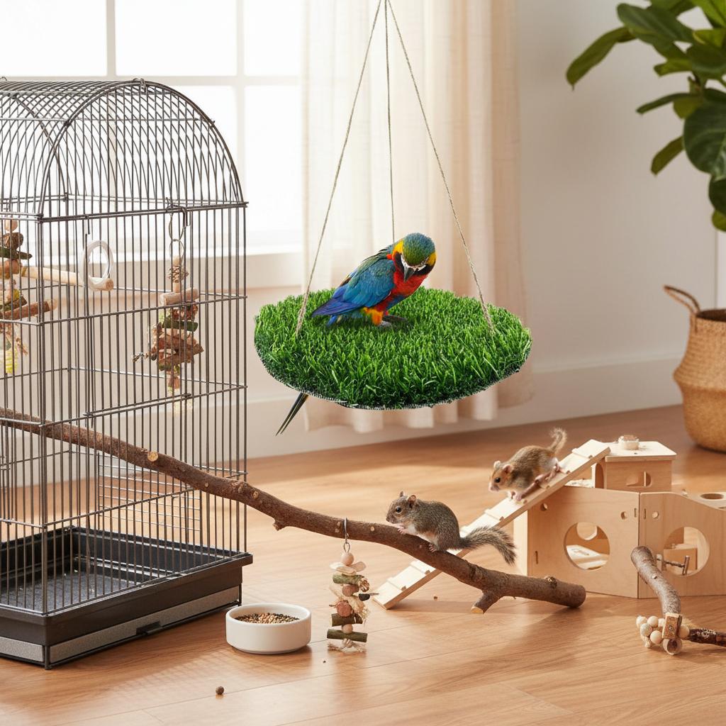 Pet Grass Hammock For Parrots Squirrels Hamsters Large Medium Small Sized Birds And Rodents Climbing Toy With Suction Cup Hook
