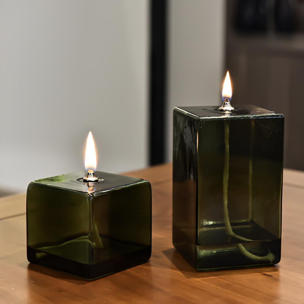 Creative Colored Square Glass Oil Lamp Desktop Smokeless Pastry Oil Lamp European Modern Home Tables Centerpieces Decoration