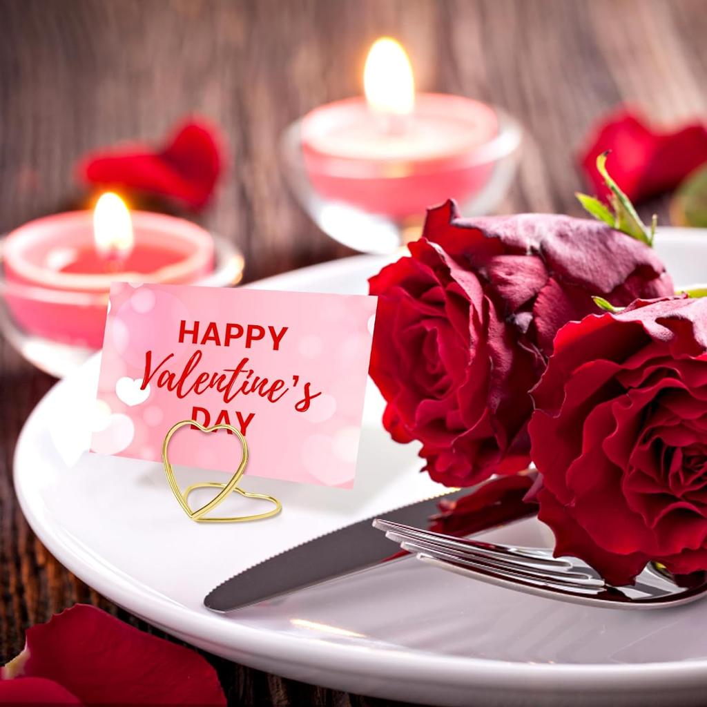 20pcs Double Heart Shape Metal Memo Holder Table Placecard Holder Photo Clip Card Stand Wedding Birthday Party Home Decoration