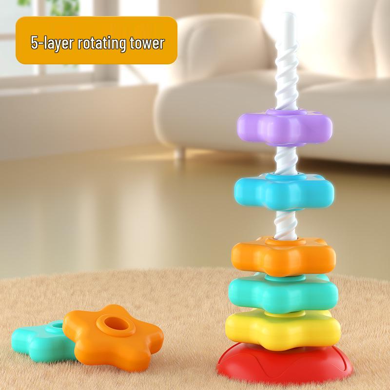 Rainbow Spinning Tower Stacking Toy for Babies 6-24 Months—Educational Early Learning Spinner