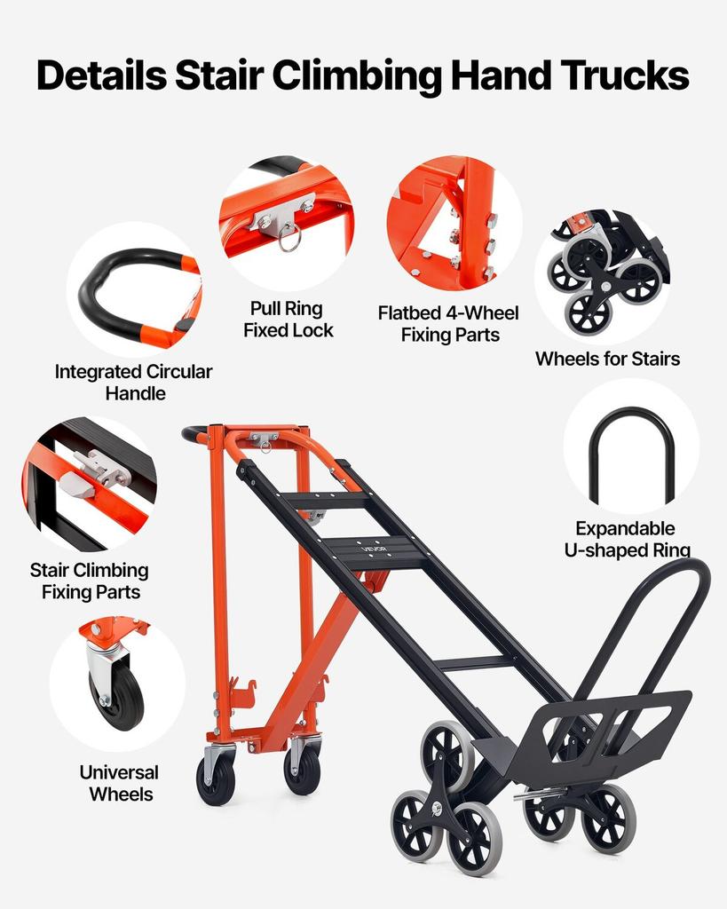 3 in 1 Industrial Convertible Stair Climbing Cart, 350 kg Max Load, Folding Hand Truck Dolly with Handle & Wheels, Stair Climbing Utility Trolley for
