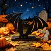 Halloween Horror Atmosphere Decor Bat Ornament, Solid Wood Tea Candle Holder, Classroom Spooky Decoration, for Desktop Electronic Candles Decorative