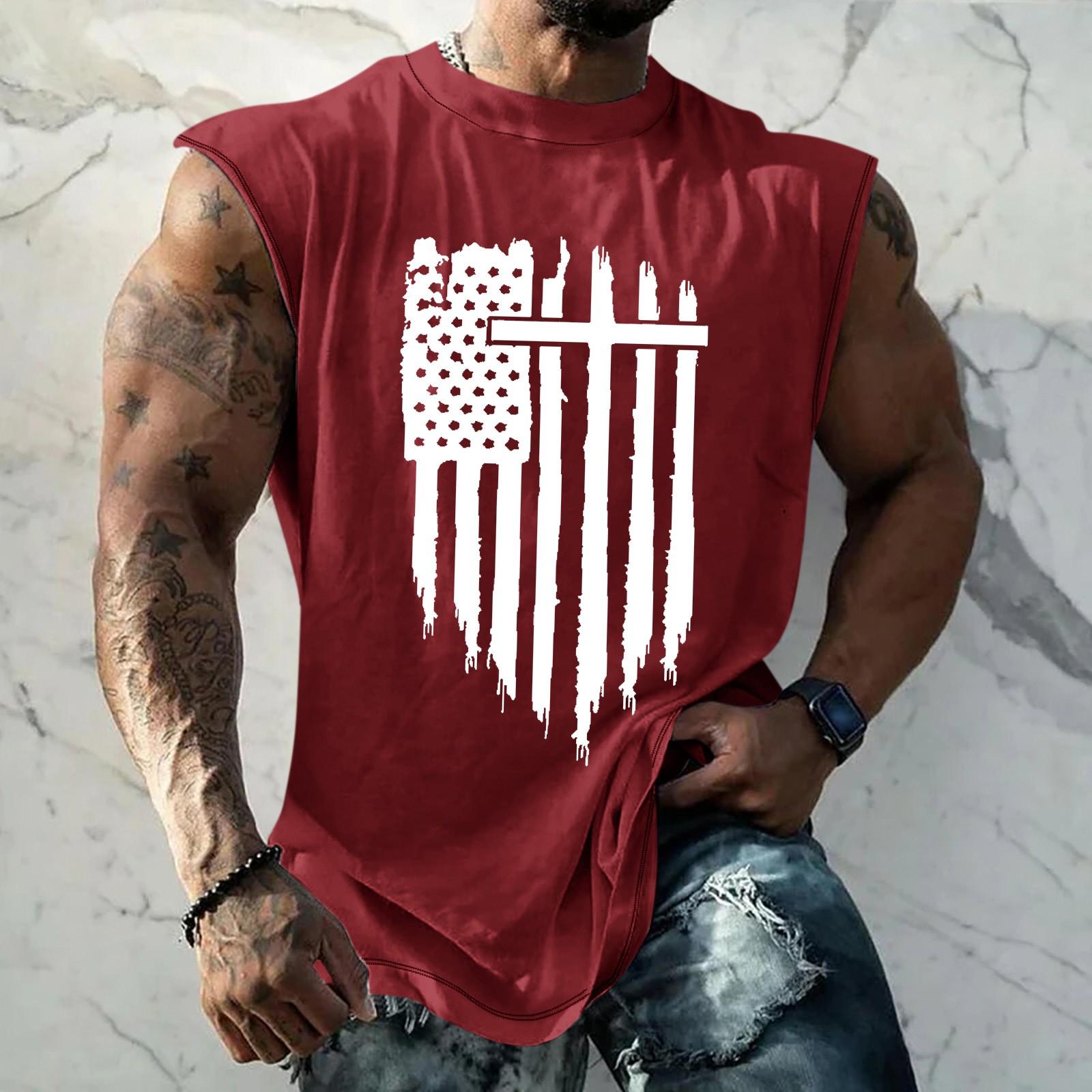 

Летний мужской однотонный поглощающий пот дышащий жилет без рукавов с принтом и расширяющимся плечом XXXXL красный