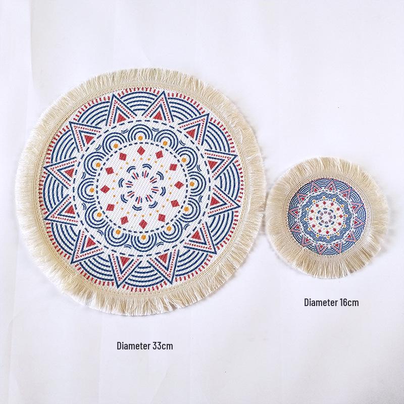 Bohemian Woven Cotton Tassel Placemat & Heat-Resistant Pad