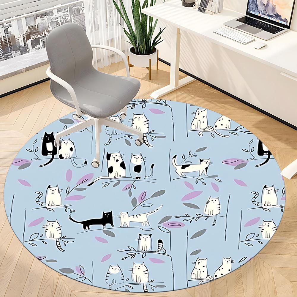 1pc Cat Pattern Office Round Rug, Non-slip, Soft and Durable Office Rug for Interior Decoration, Perfect for Office, Beautiful Decoration yy260312025