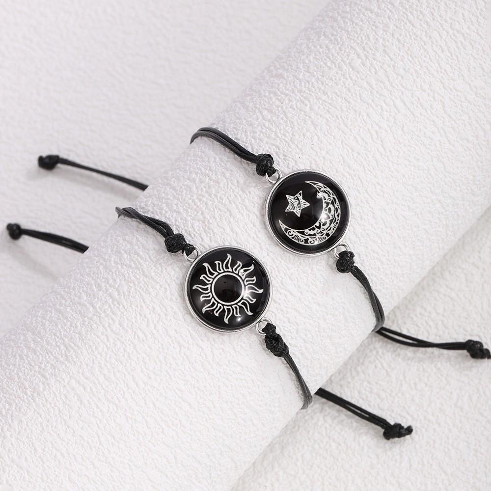 Sonnenmond-Liebhaber Leuchtendes Armband-Set: Europäisch & Amerikanisch Paar's Edelstein Gewebtes Armband