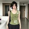 Three-dimensional Flower Green Sling Vest Women's Summer Wear High-end Design Sense Slim and Thin Versatile Top
