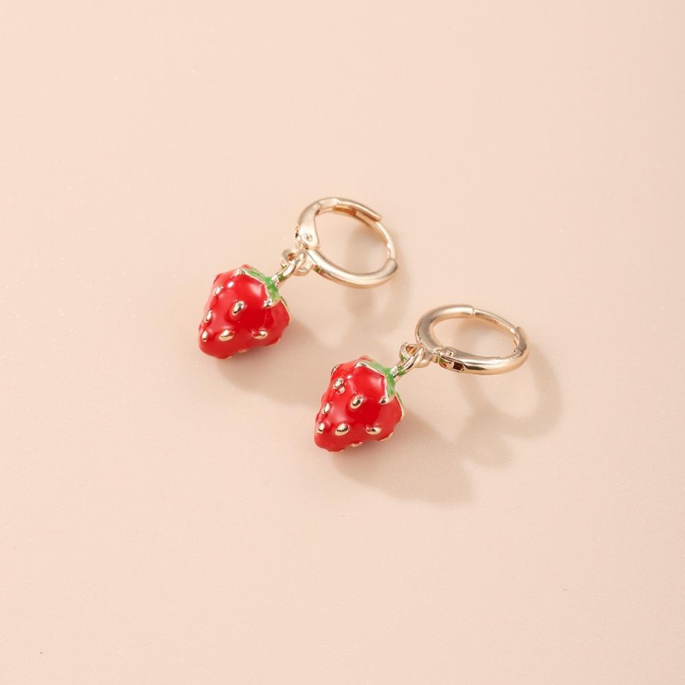 Personality Creative Cartoon Fruit Simulation Strawberry Pendant Hoop Earrings for Women Sweet Cute Dangle Earrings Jewelry Gift