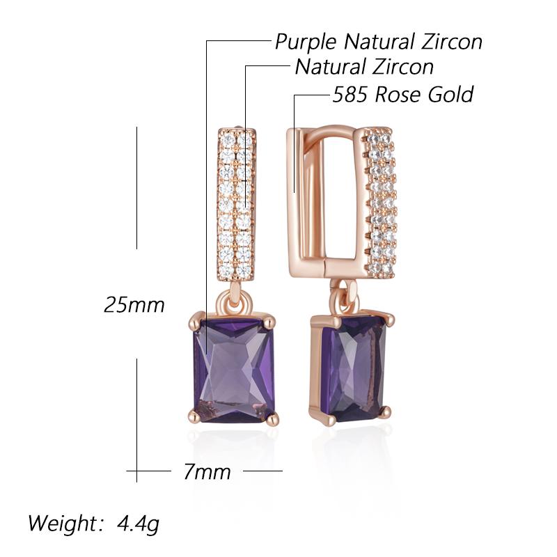 Shiny Purple Square Natural Zircon Drop Earrings For Women Fashion Rose Gold Color Vintage Party Daily Jewelry