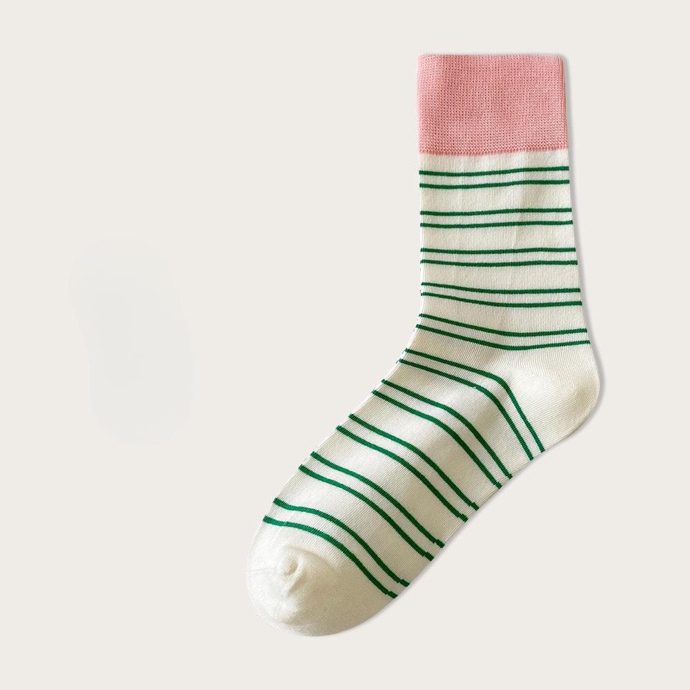 Striped Socks for Women, Mid-calf Socks, Trendy Pure Cotton Spring and Autumn Style, Retro Striped Student Summer Boneless Long Socks
