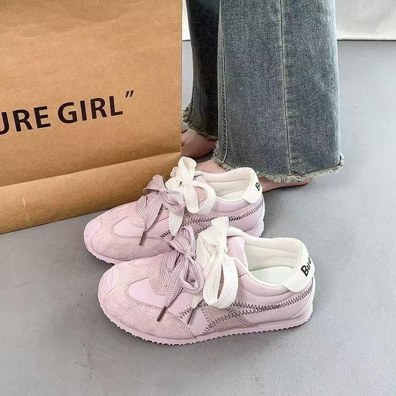 

Autumn retro new versatile color matching design casual sports shoes female flat student 35 светло-фиолетовый