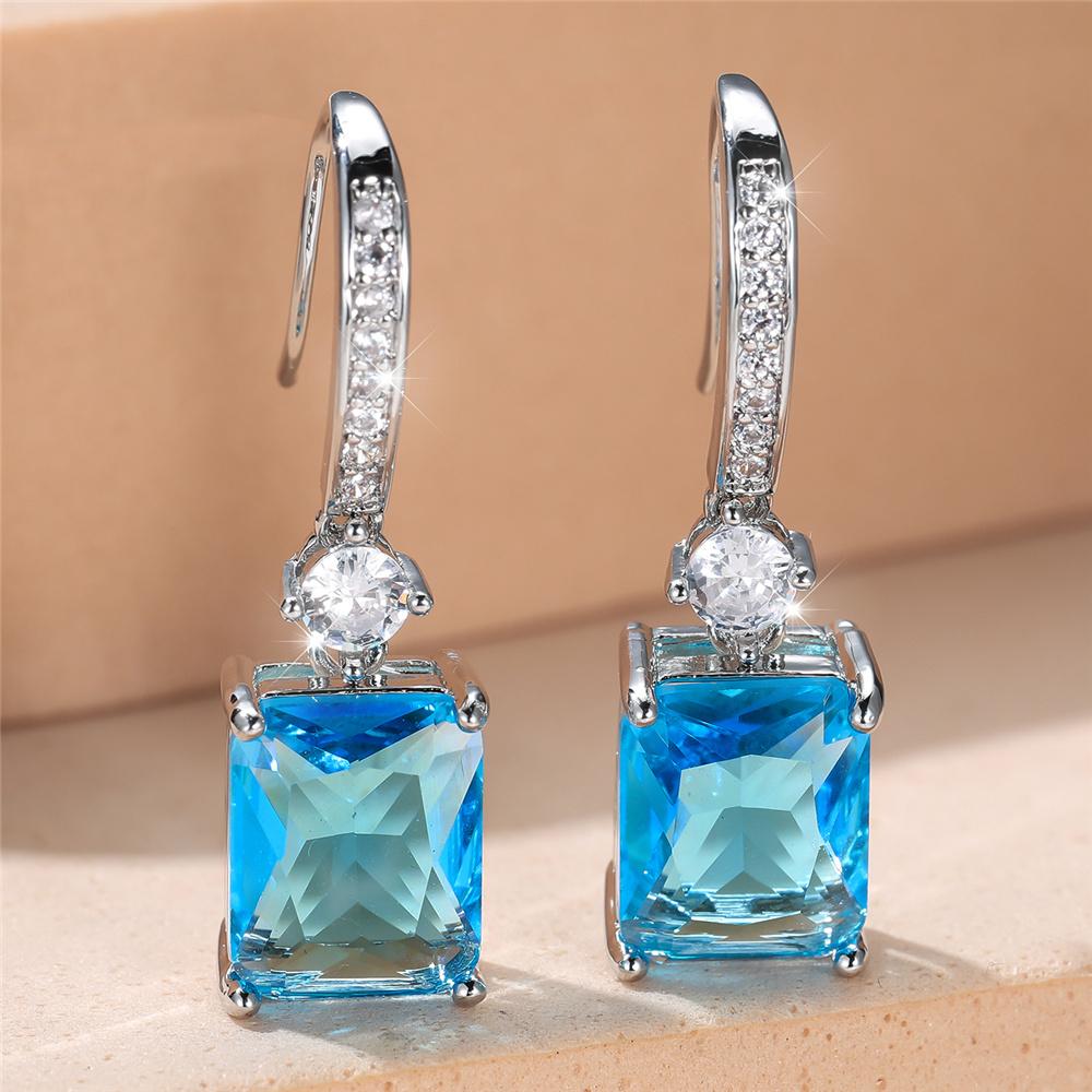 Charm Damen Wasserblau Kristallstein Tropfen Ohrringe Silberfarbe Niedlich Trendig Braut Hochzeitsschmuck Für Frauen