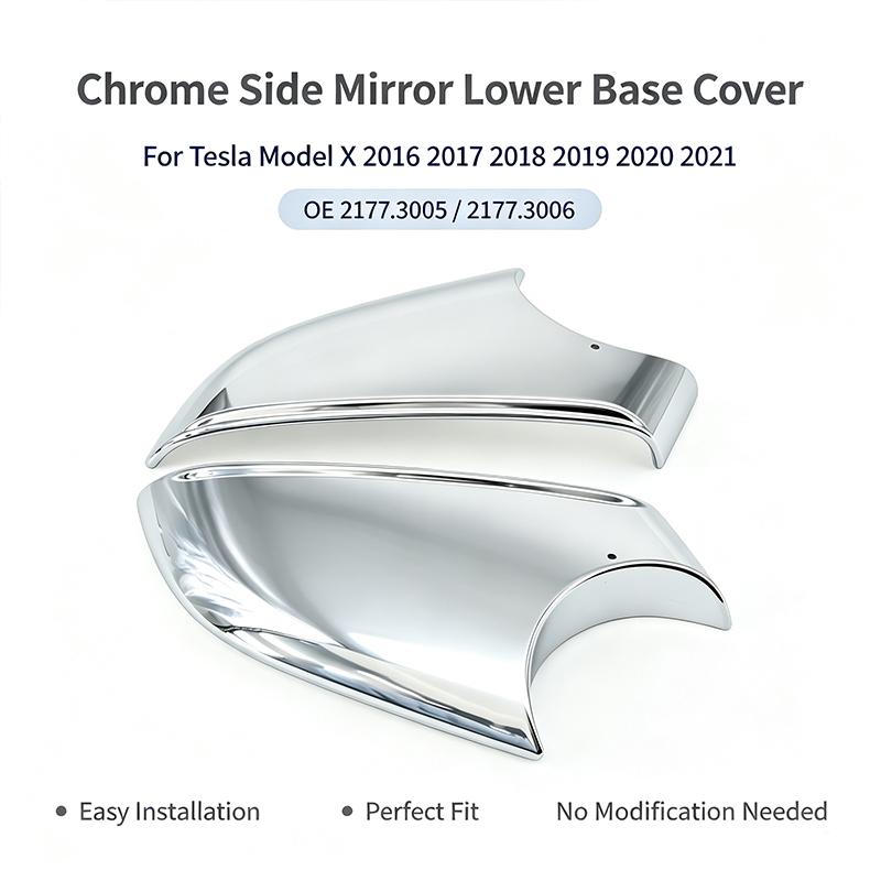 Cache Inférieur de Rétroviseur Extérieur Chrome Brillant Gauche 2177.3005 Droite 2177.3006 Compatible Tesla Model X 2016-2021 Boîtier Bas de Rétroviseur