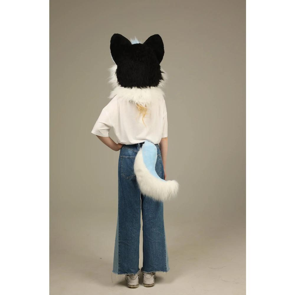 Testa Coda Fursuit Cane Husky Blu per Adulti Costume Mascotte Cartone Animato Accessori Halloween Natale Carnevale Festa in Maschera Oggetti di Scena