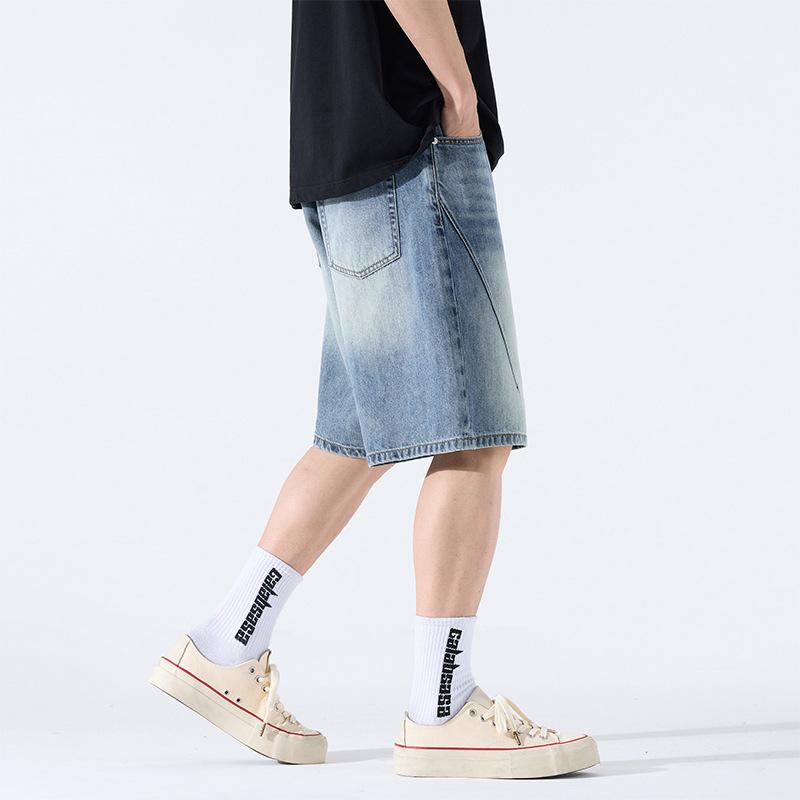 Summer Thin Cool Denim Shorts Men's American Retro Loose Straight Five-point Pants