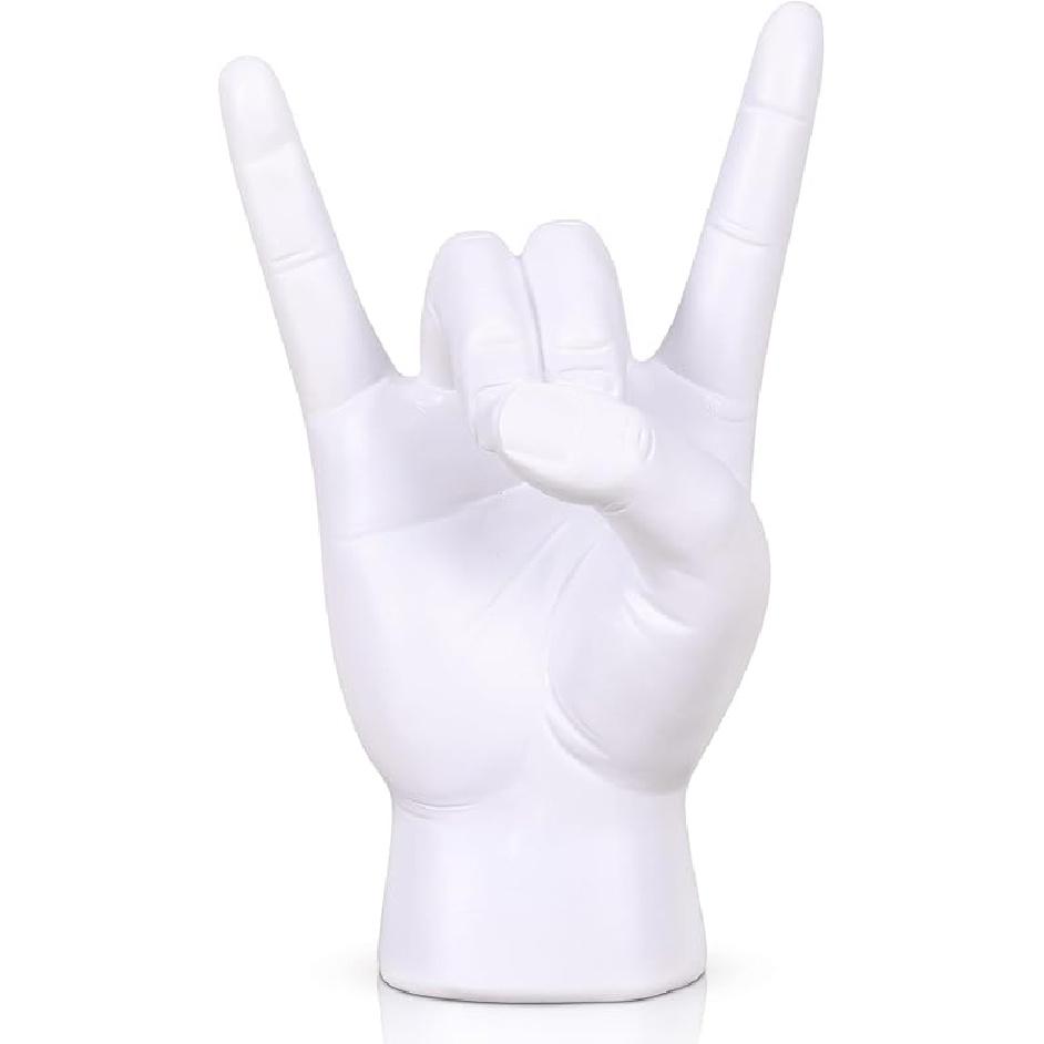QIANLING 7.7" Gold Resin Rock On Hand Gesture Statue - Rock Culture Music Lovers' Decorative Tabletop Sculpture for Bookshelf, Desk & Mantel Decor in