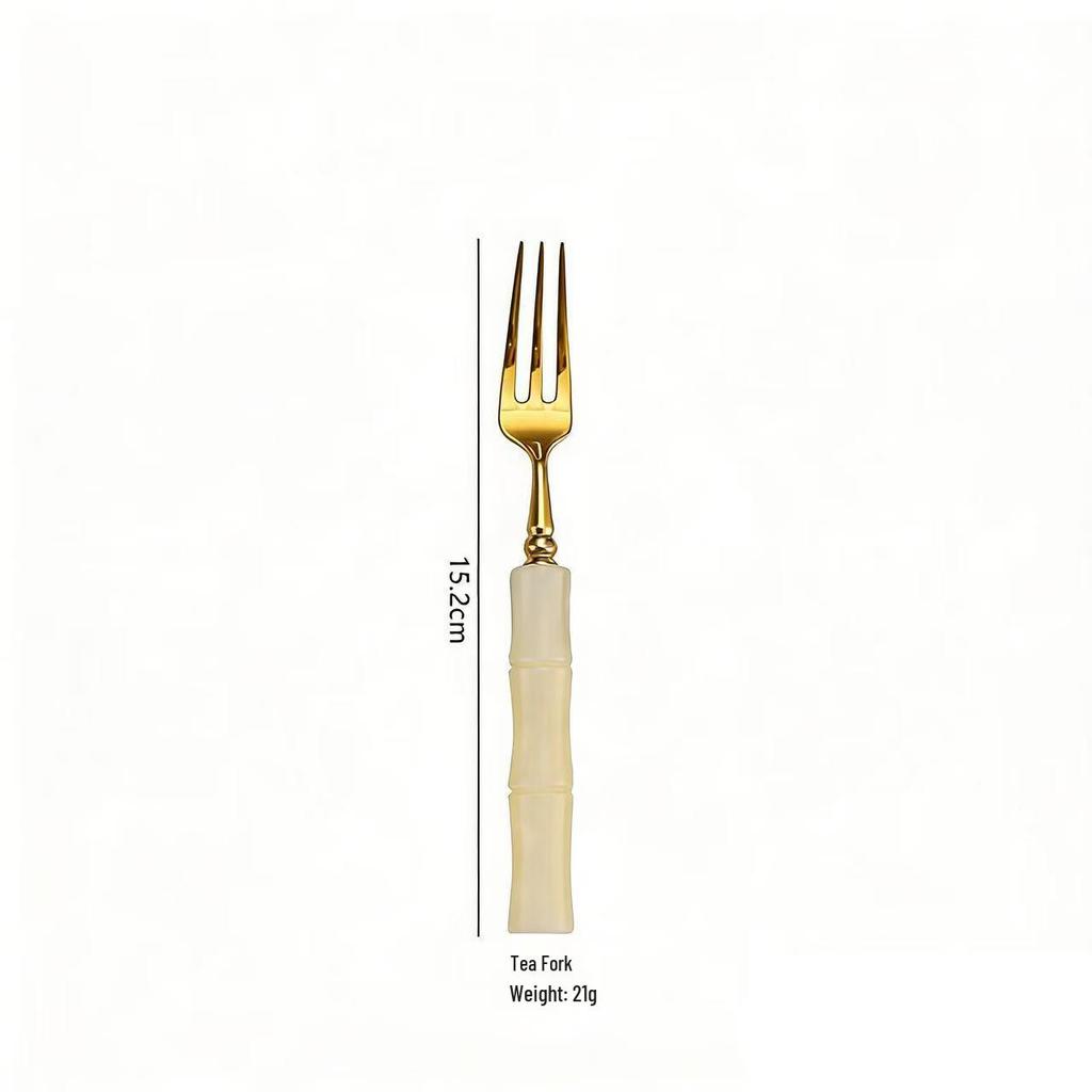 304 Stainless Steel Gold Cutlery Set with Violet Acrylic Bamboo Joint Handles: Includes Knife, Fork, and Spoon for Hotel Light Luxury Use.