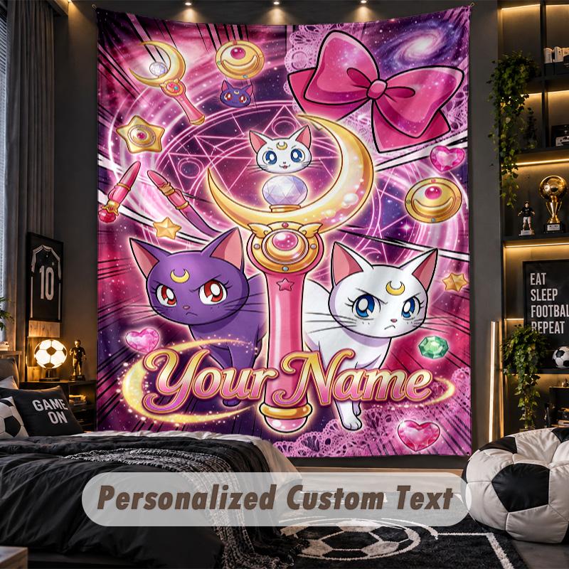Personalized Wall Tapestry,Sailor Moon Custom Printed Name, Fabric Wall Art For Indoor Room Backdrop